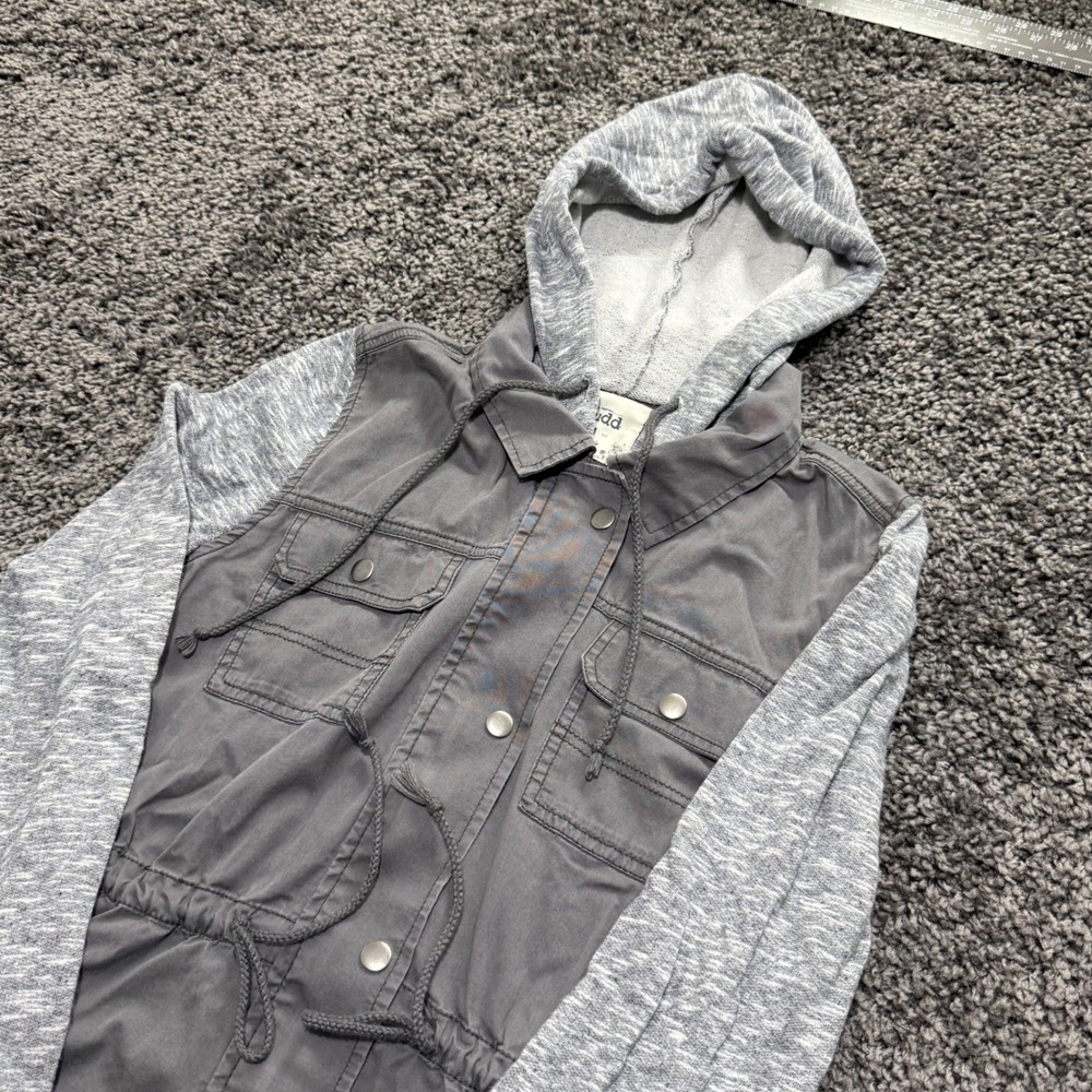 Trendy Mudd Utility Jacket Womens Grey Excellent Mixed Media Hooded Size M